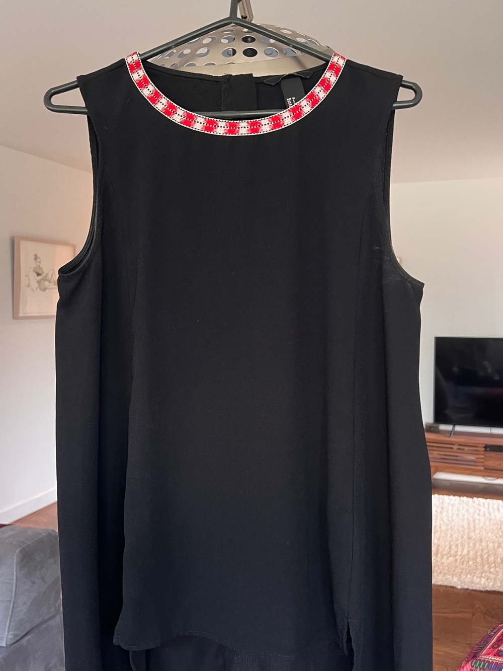 H&M Black Sleeveless Camisole with Red and White Beaded Neckline